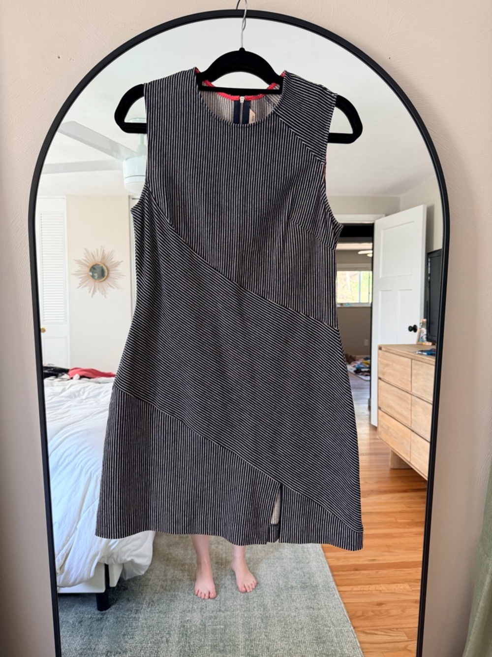 RACHEL Rachel Roy Navy and White Striped Sleeveless Shift Dress